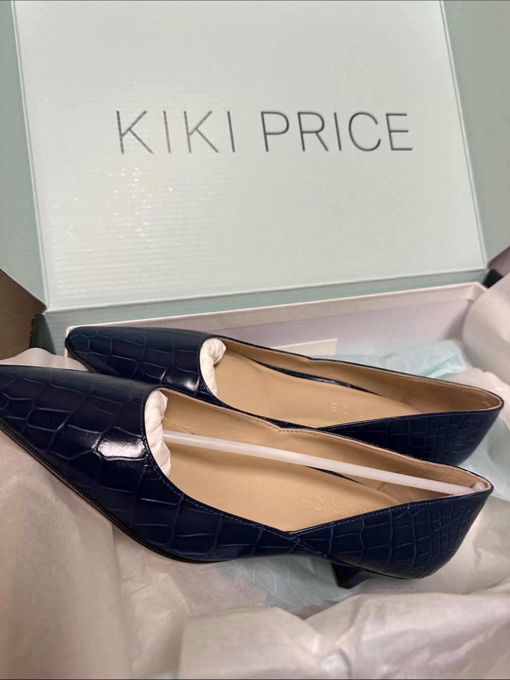 Pointed Toe Navy Croc-Textured Heels